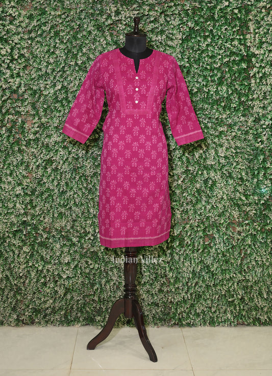 Rose Pink Odisha Ikat Designer Cotton Kurti for Women 