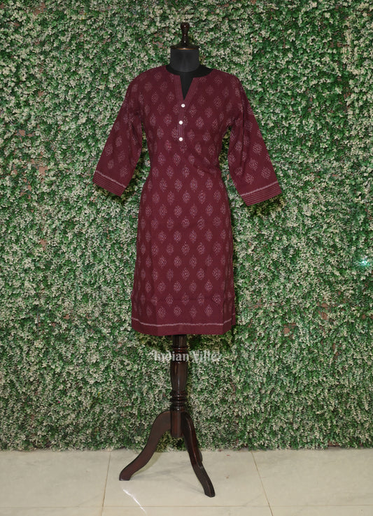 Coffee Odisha Ikat Designer Cotton Kurti for Women 