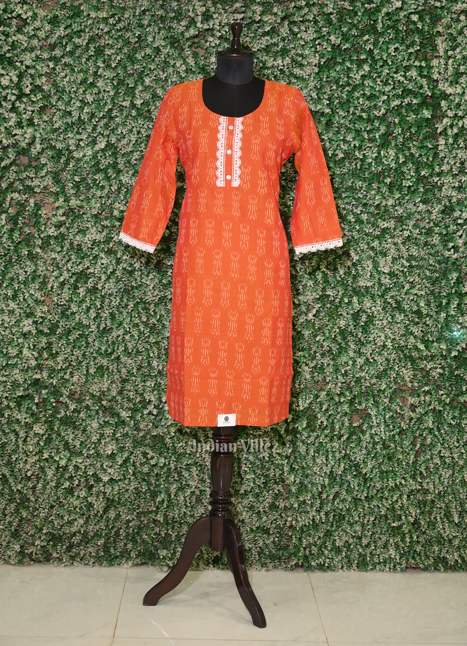 Orange Odisha Ikat Designer Cotton Kurti for Women