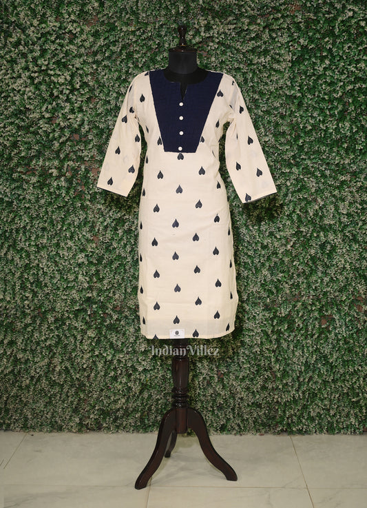 White Black Heart Motif Kurti for Women 