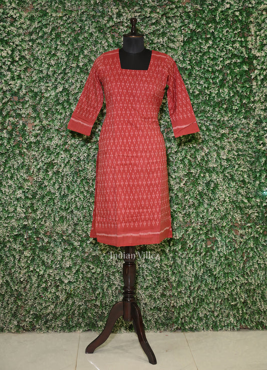 Deep Maroon Sambalpuri Odisha Ikat Designer Cotton Short Kurti 