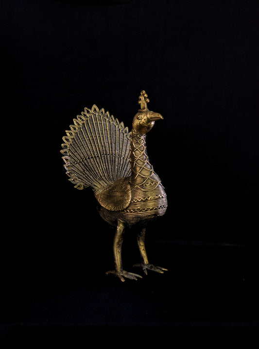 Handmade Dhokra Standing Peacock (1.5 kg)