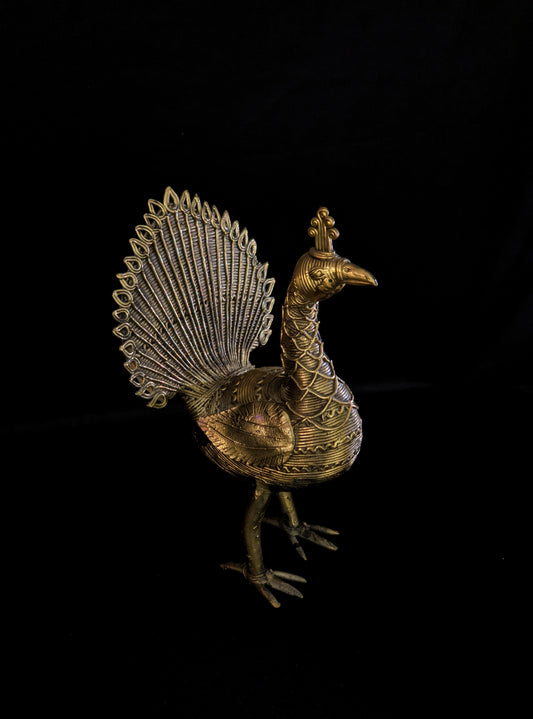 Handmade Dhokra Standing Peacock (1.5 kg)