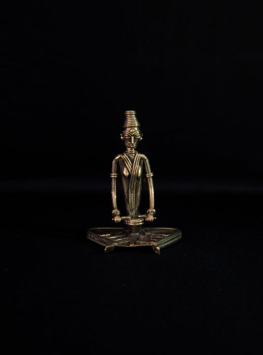 Handmade Dhokra - Tribal Lady Musician Sitting and Playing Drum