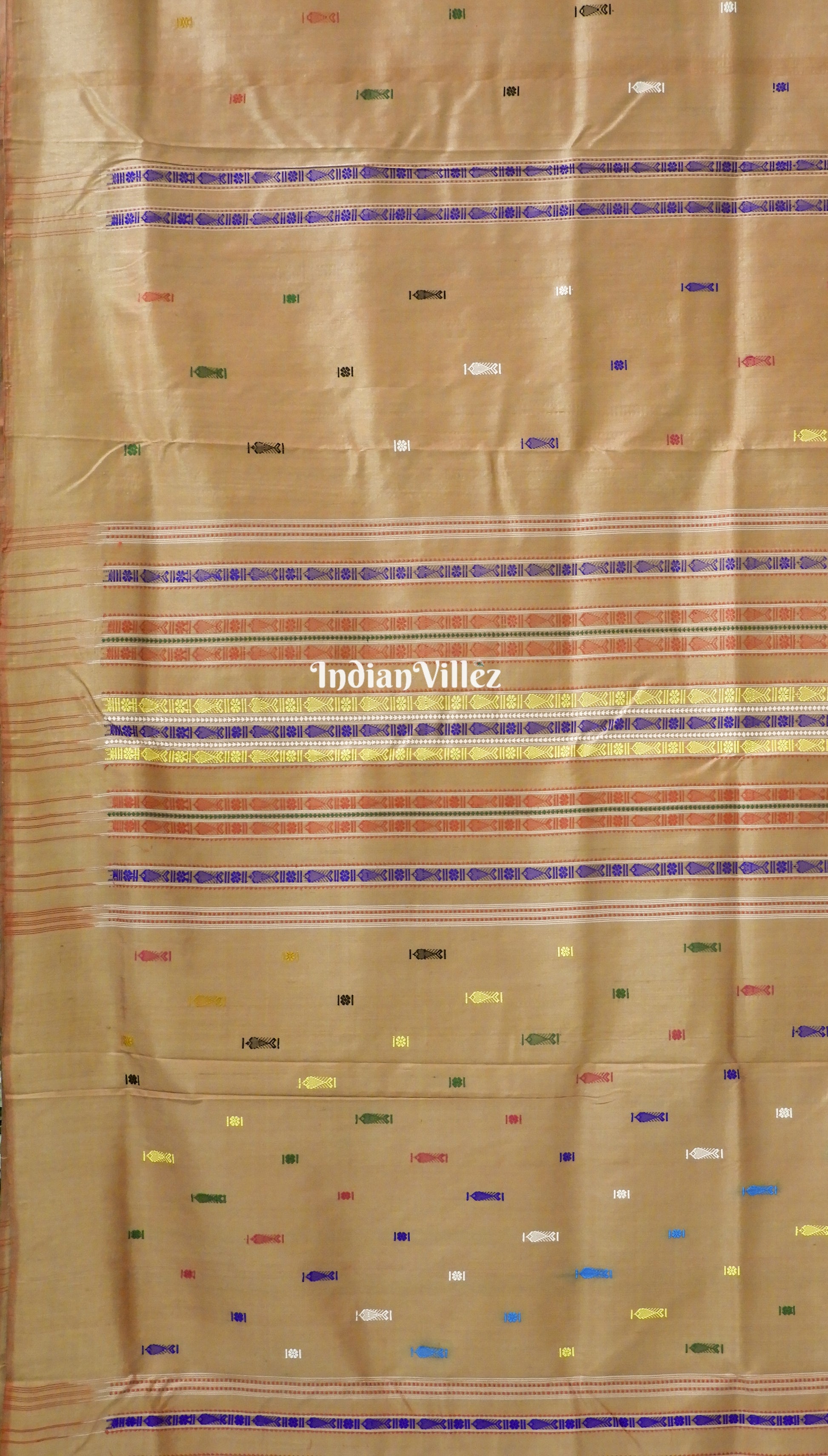 Bronze Fish Motif Odisha Ikat Bomkai Silk Saree