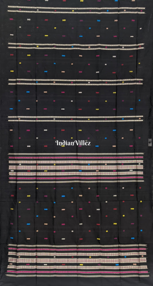 Black Fish Motif Odisha Ikat Bomkai Silk Saree