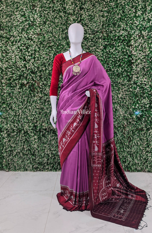 Light Violet Contemporary Tribal Silk Saree