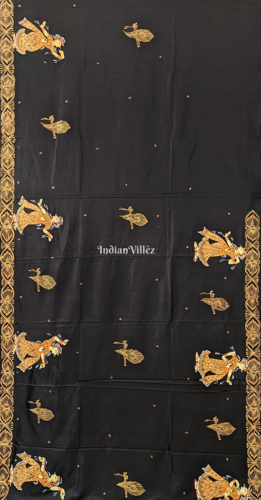 Black Rasleela Hand-Painted Pattachitra Saree