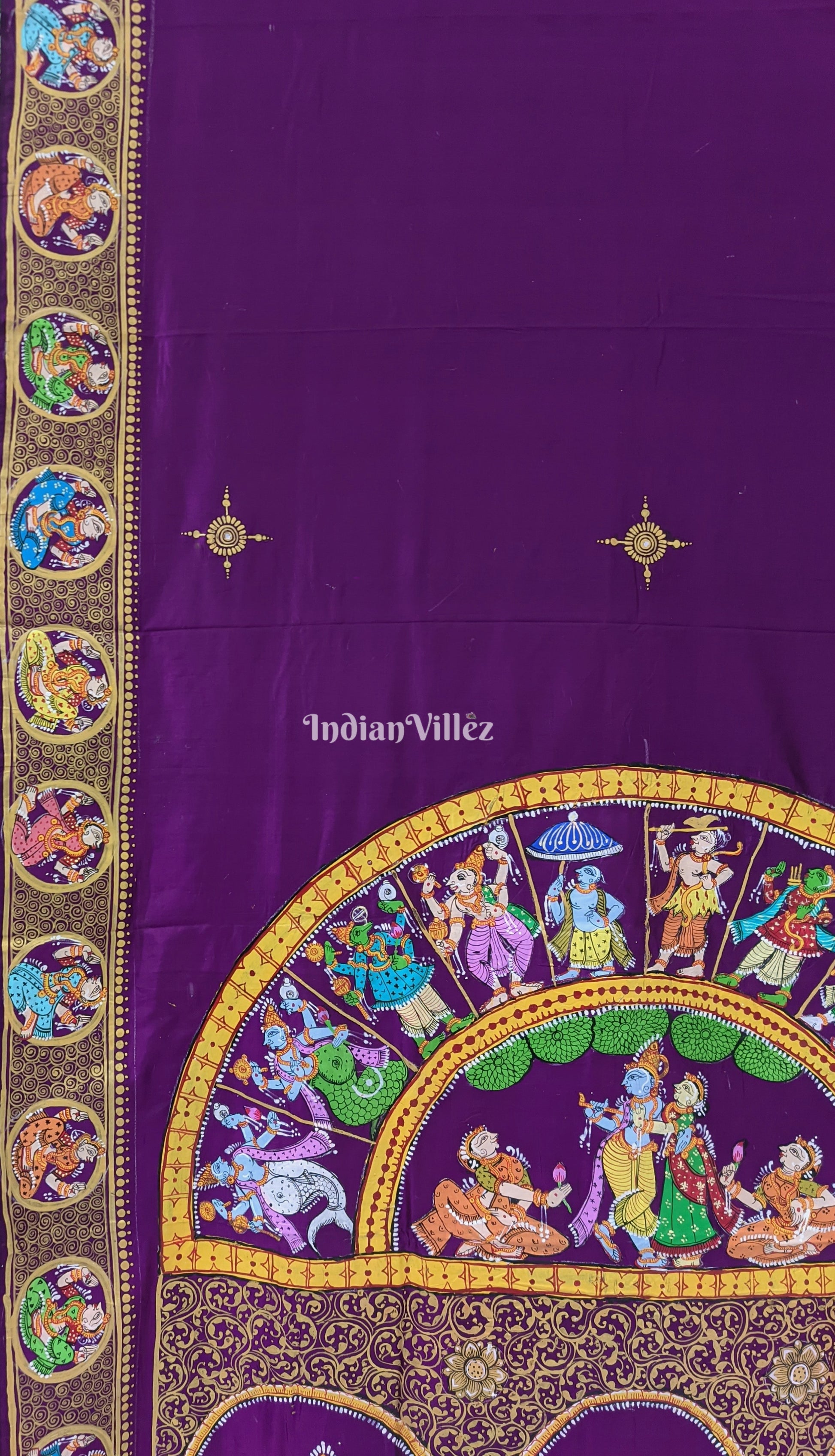 Purple Odisha Pattachitra Art on Pure Silk Saree