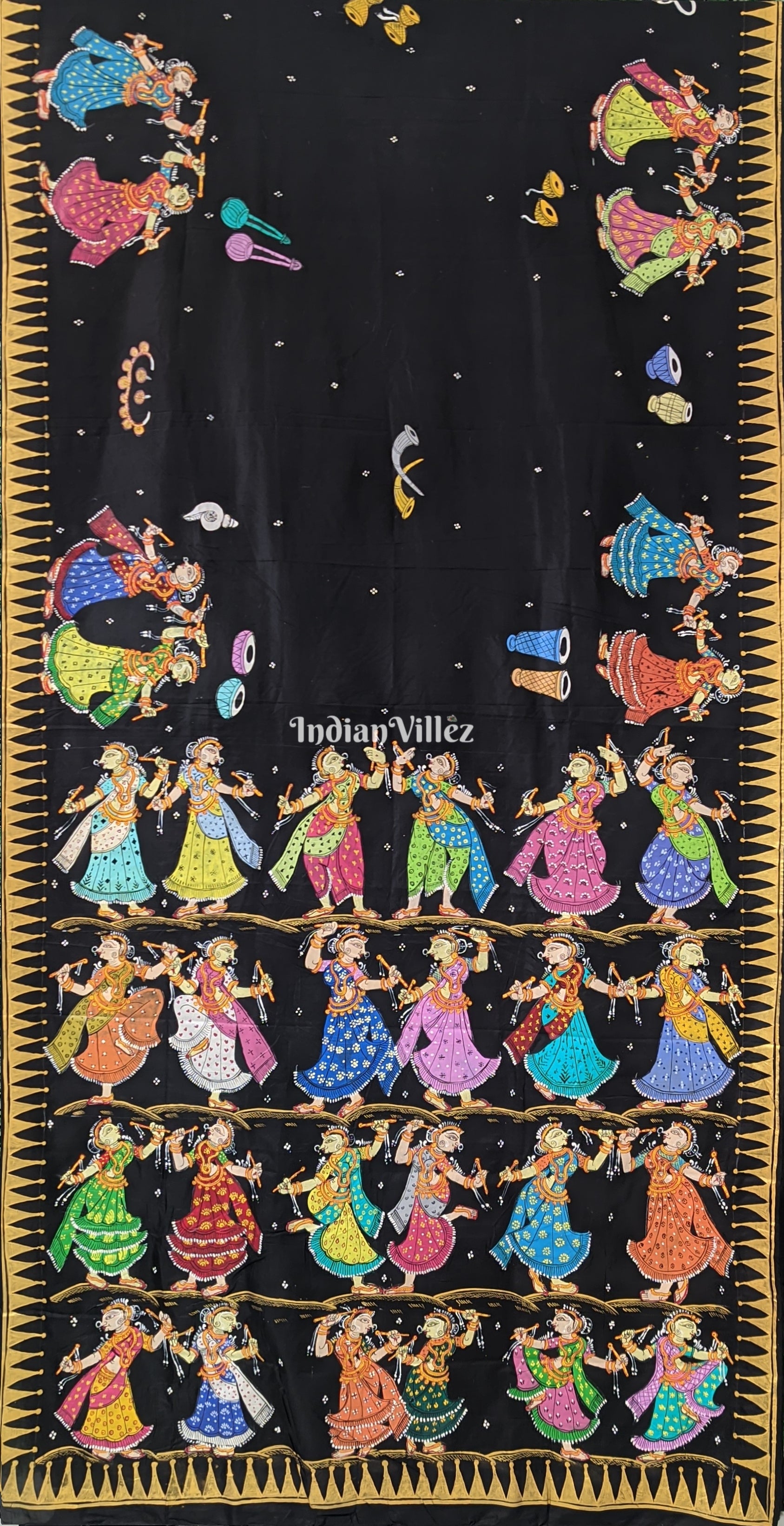 Nartaki Dandia Pattachitra on Black Mulberry Silk Saree