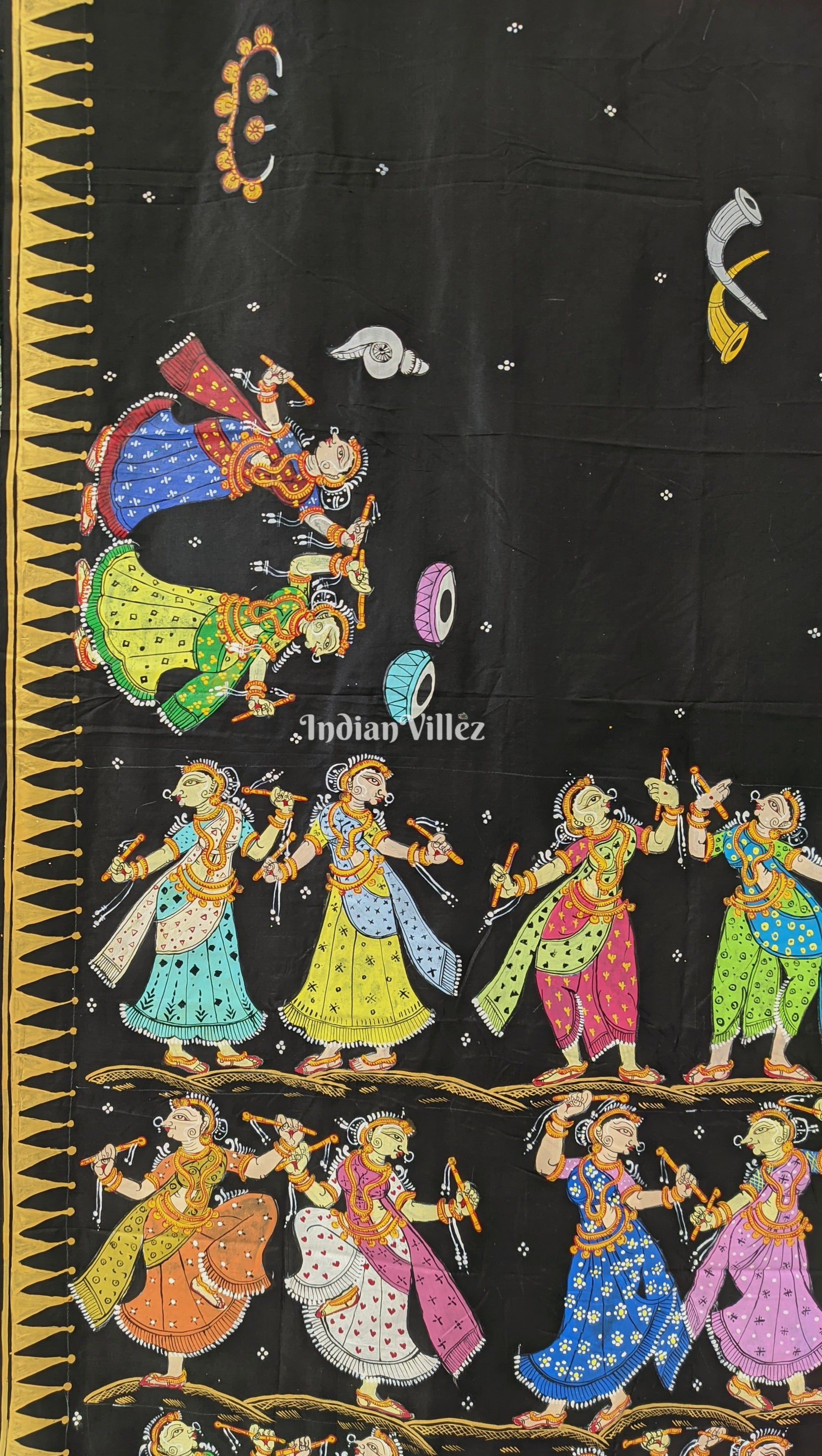 Nartaki Pattachitra on Black Mulberry Silk Saree