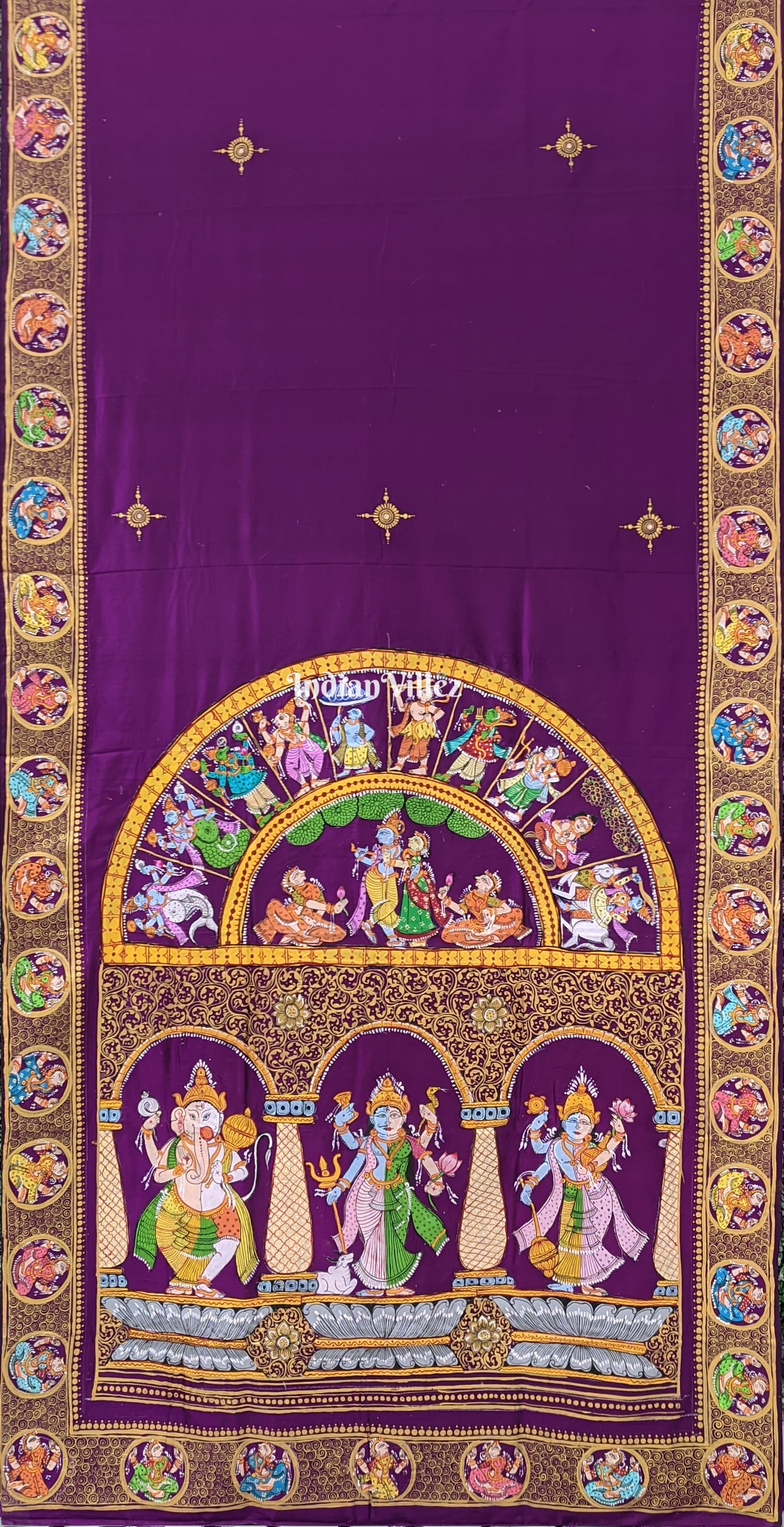 Purple Odisha Pattachitra Art on Pure Silk Saree