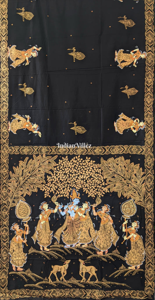 Black Rasleela Hand-Painted Pattachitra Saree