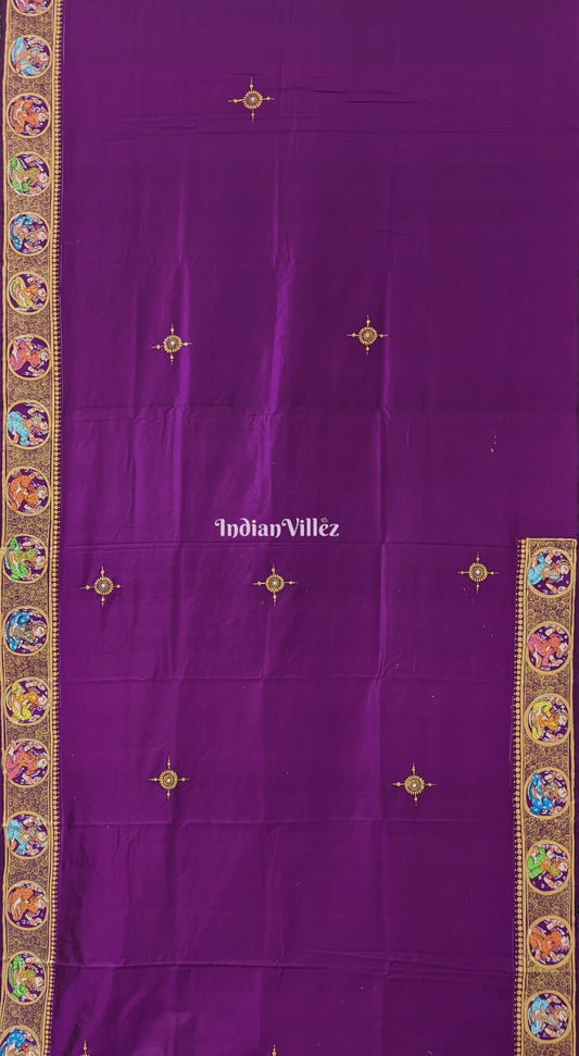 Purple Odisha Pattachitra Art on Pure Silk Saree