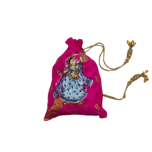 Rani Pink Hand-Painted Nartaki Pattachitra Potli Bag