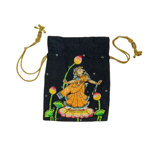 Navy Blue with Yellow Nartaki Pattachitra Potli Bag