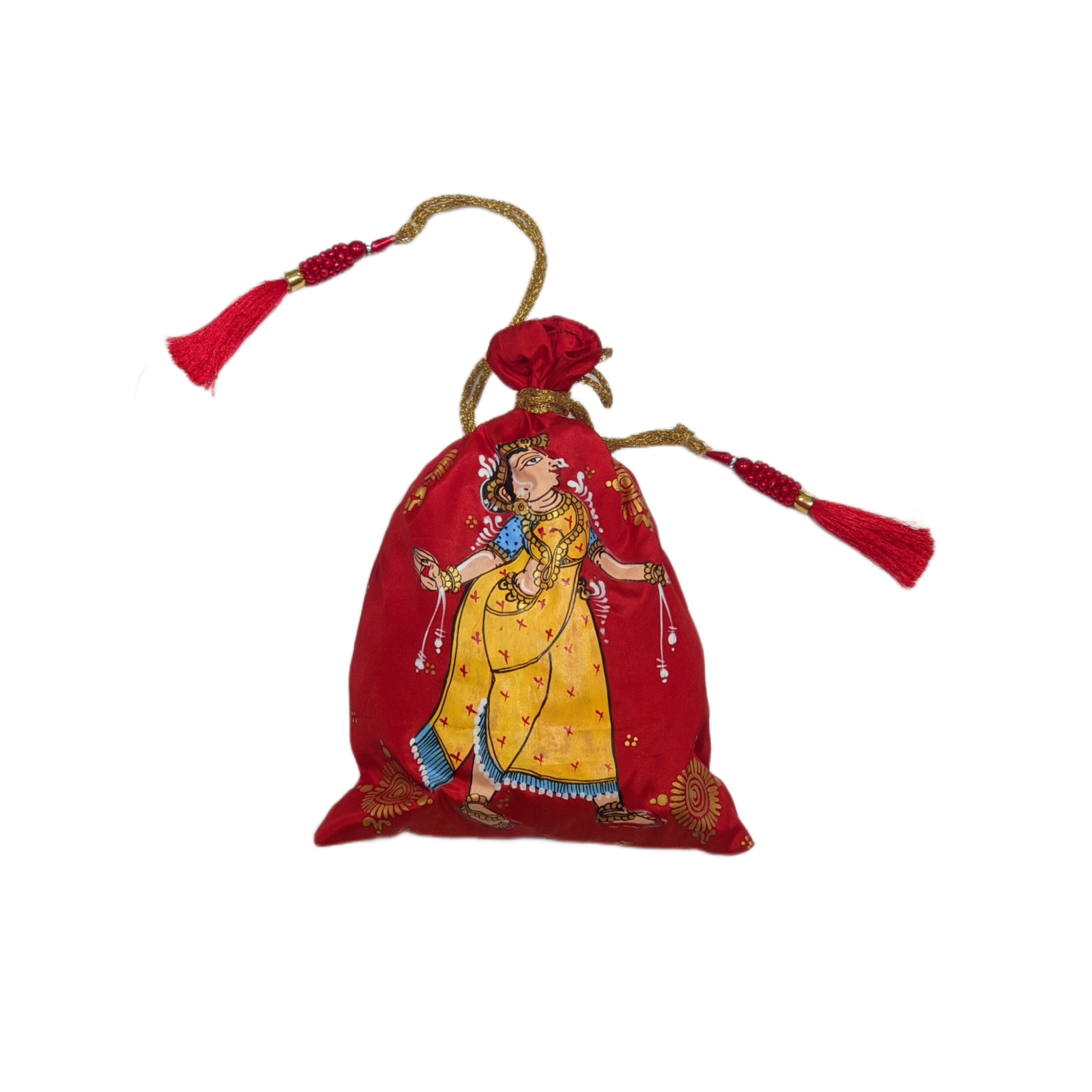 Red Yellow Nartaki Pattachitra Potli Bag