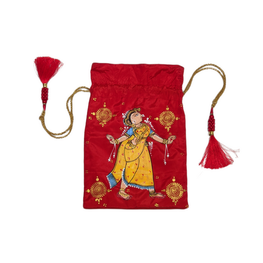 Red Yellow Nartaki Pattachitra Potli Bag