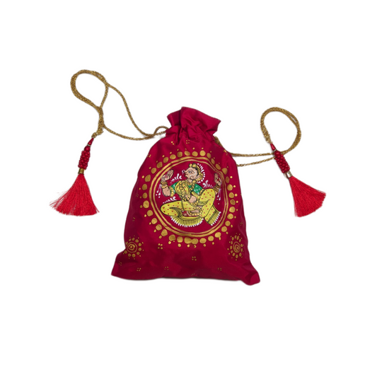 Red Nartaki Pattachitra Potli Bag (Circle)