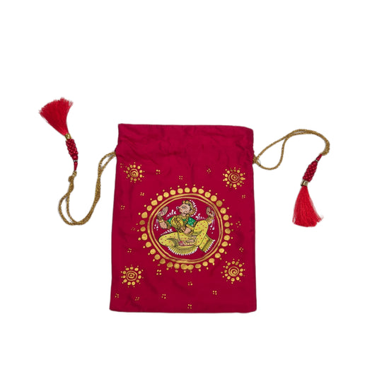 Red Nartaki Pattachitra Potli Bag (Circle)