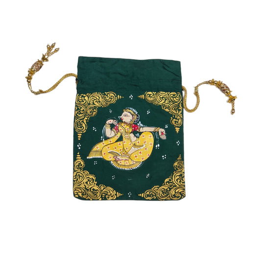 Green Nartaki Pattachitra Potli Bag