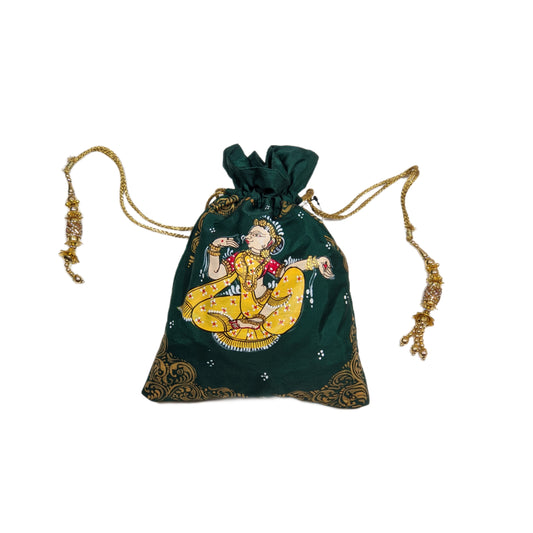 Green Nartaki Pattachitra Potli Bag