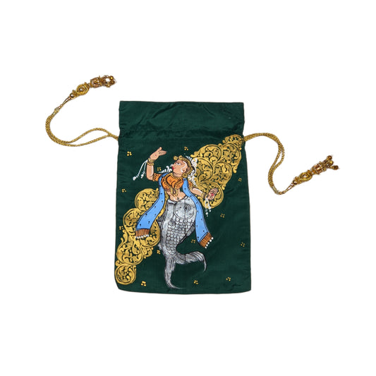 Green Matsya Kanya Nartaki Pattachitra Potli Bag