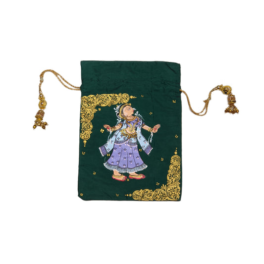 Green Nartaki Pattachitra Potli Bag