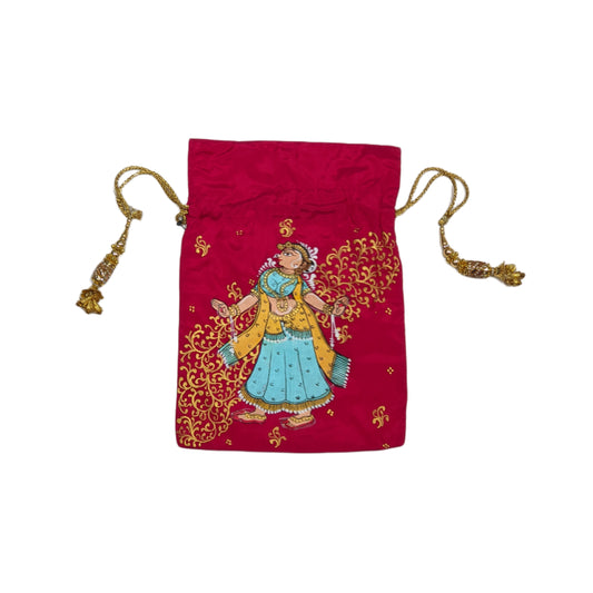 Red Nartaki Pattachitra Potli Bag