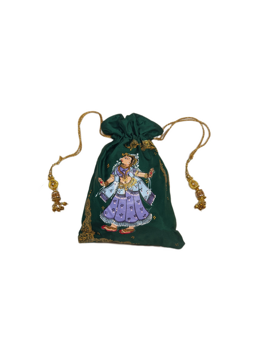 Green Nartaki Pattachitra Potli Bag