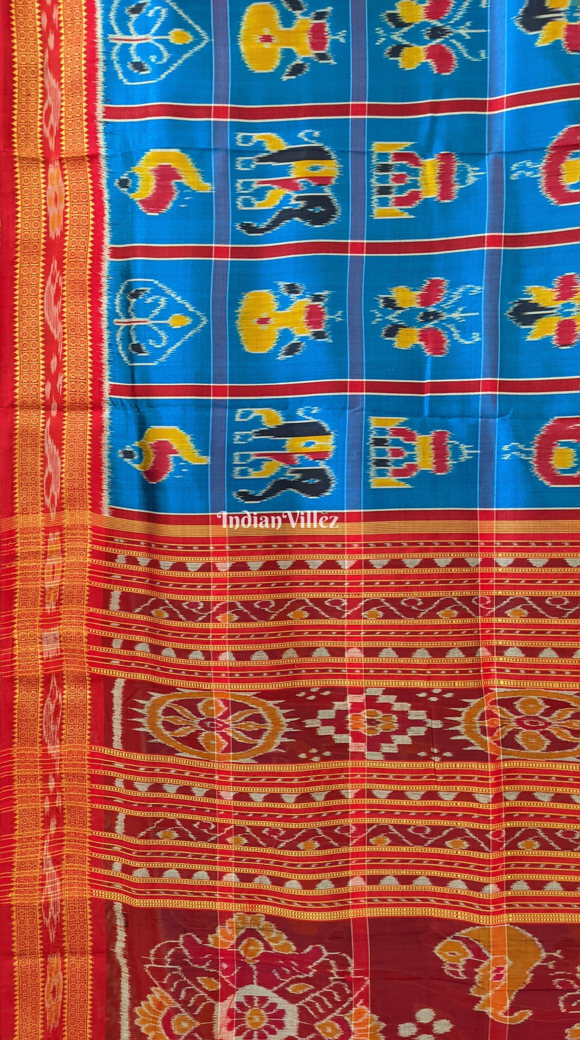 Peacock Blue Nabakothi Khandua Silk Pata Saree 