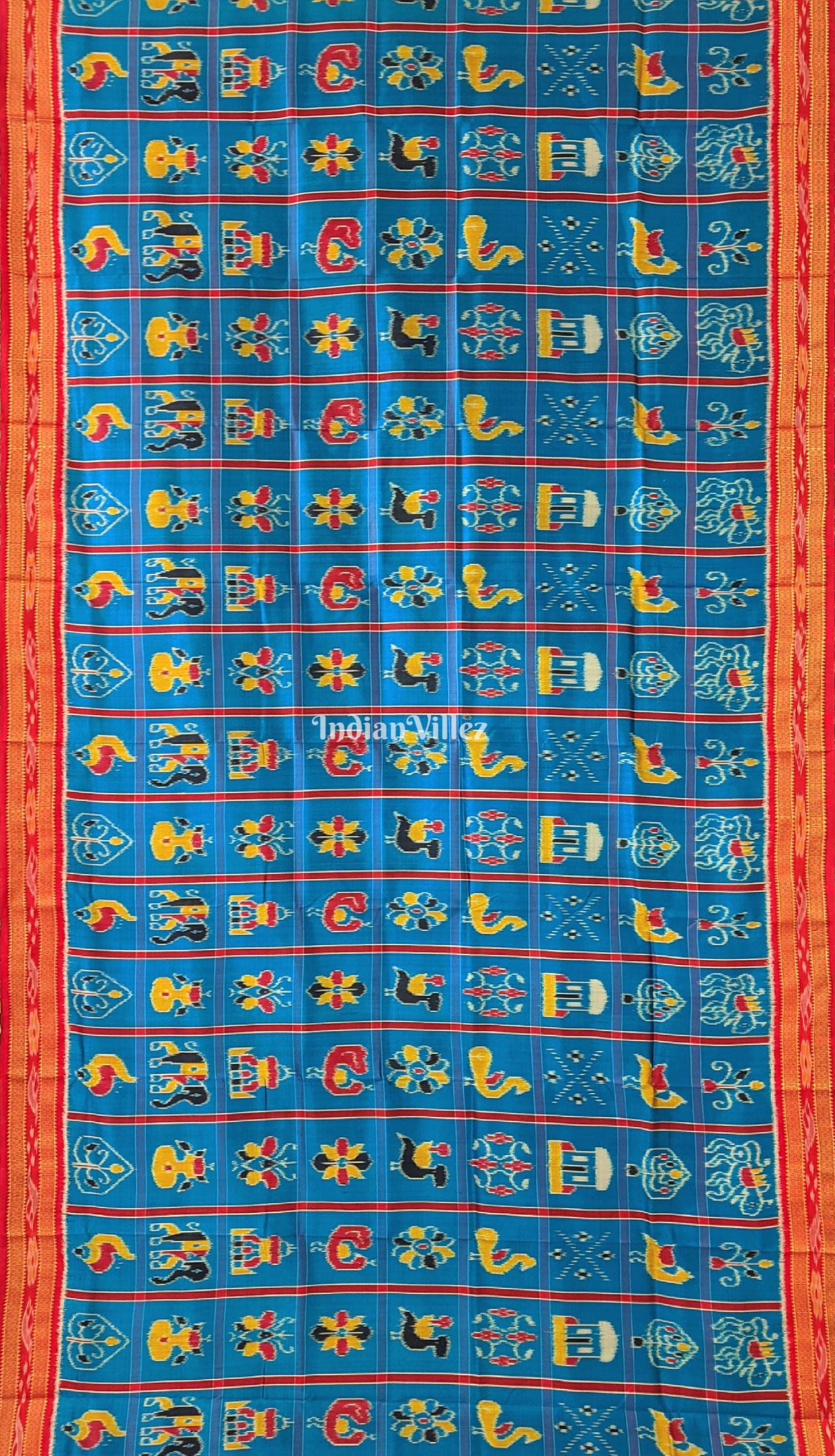 Peacock Blue Nabakothi Khandua Silk Pata Saree 