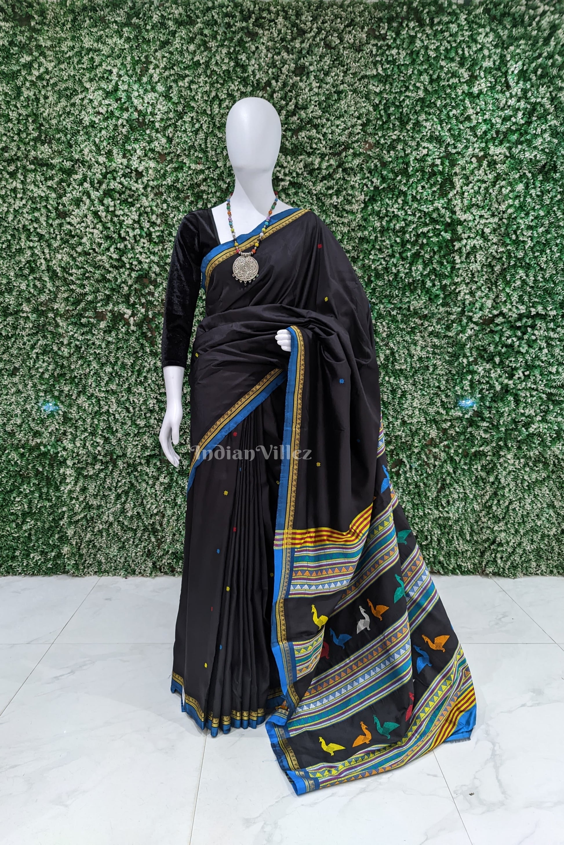 Black Dongria Border Contemporary Silk Saree