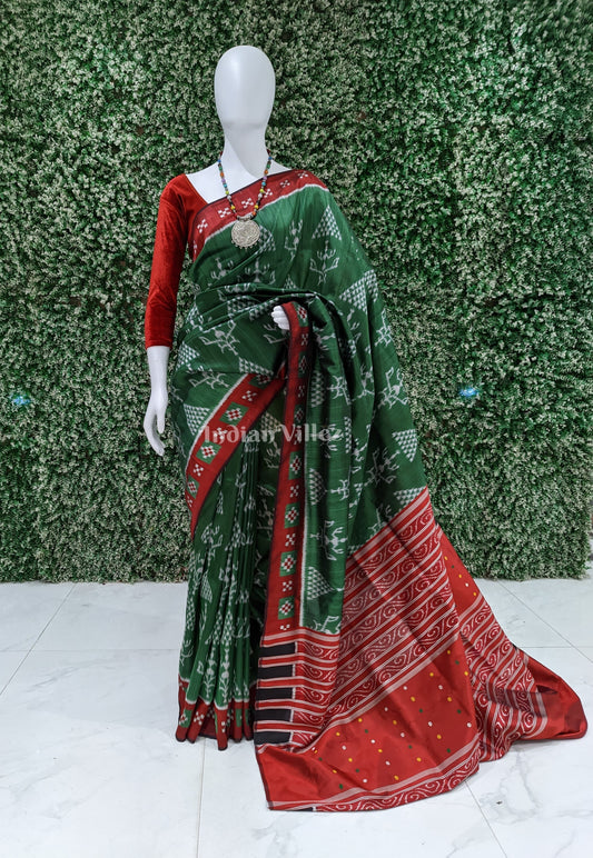 Mehndi Green Tribal Border Pasapali Contemporary Silk Saree