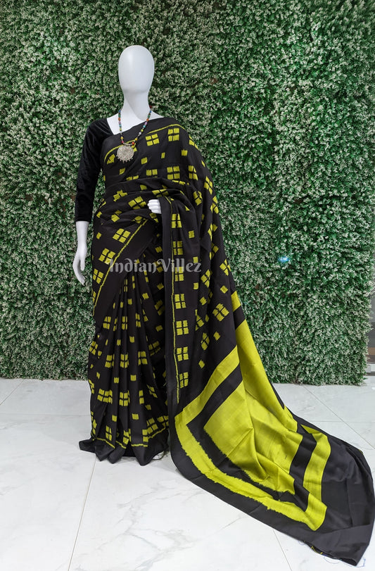 Black Green Contemporary Odisha Handloom Silk Saree