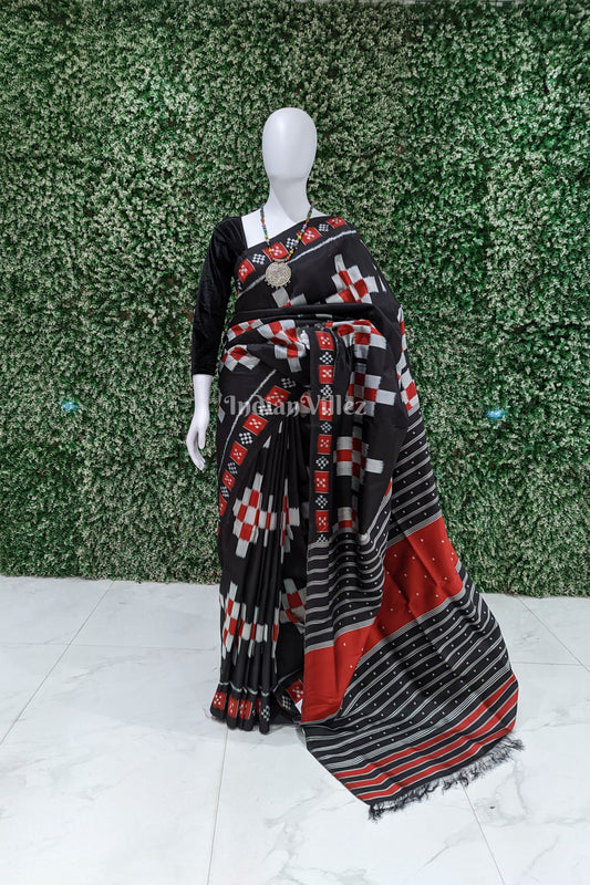 Black Red Body Pasapali Contemporary Silk Saree