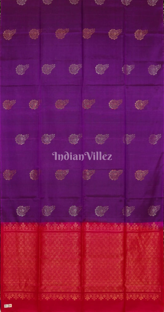 Purple With Pink Pure Kanjivaram Soft Silk Saree