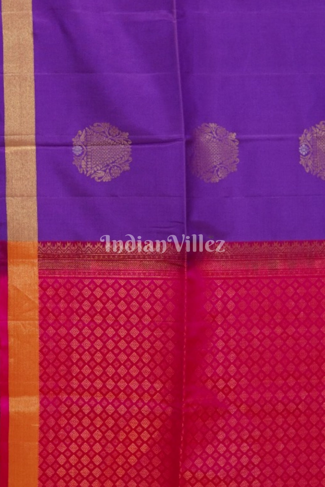 Purple With Pink Pure Kanjivaram Soft Silk Saree