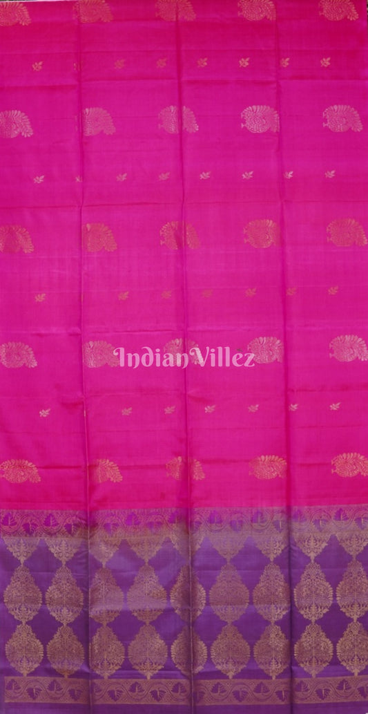 Pink With Lavender Pure Kanjivaram Silk Saree 