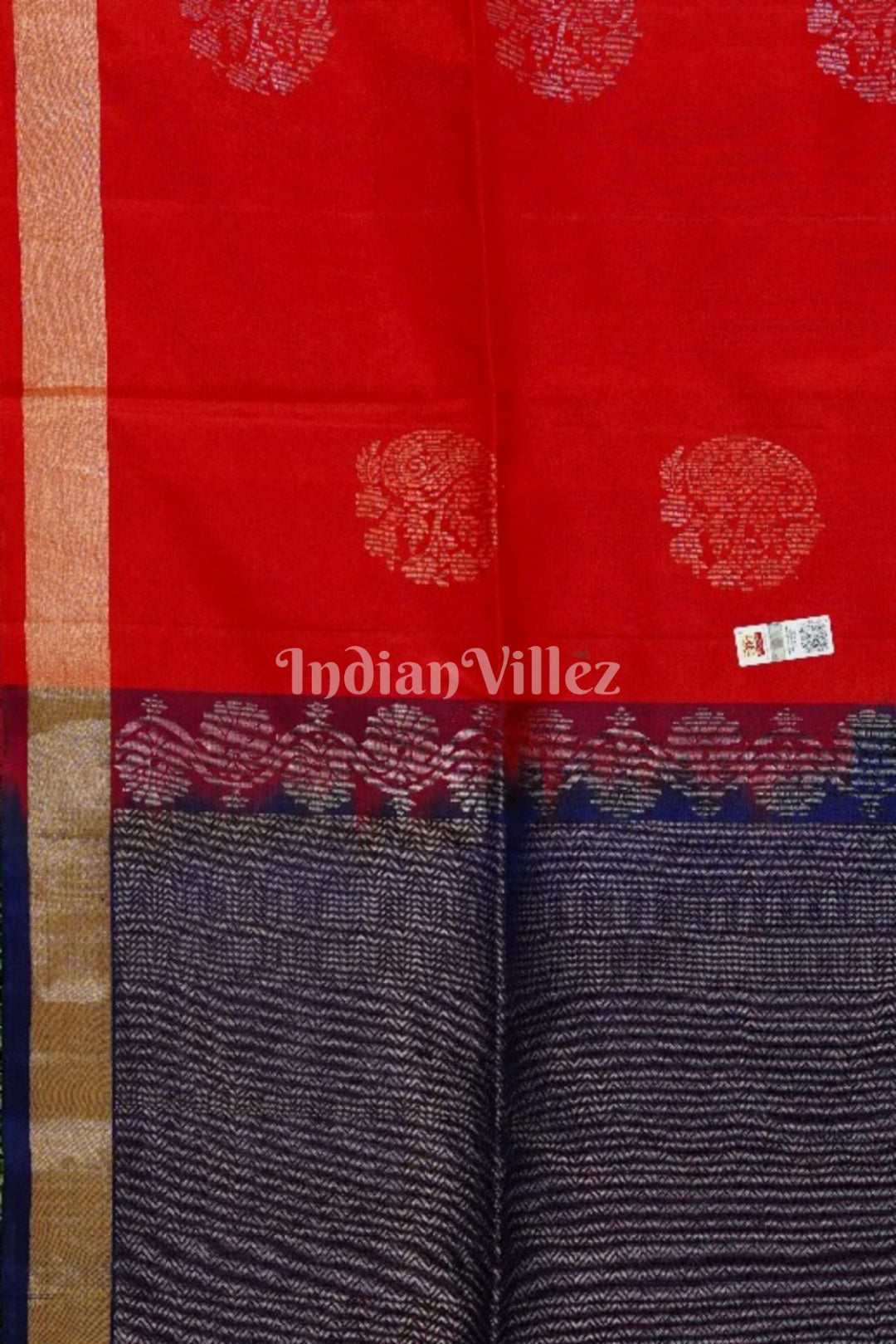 Red Red With Blue Pure Kanjivaram Soft Silk Saree