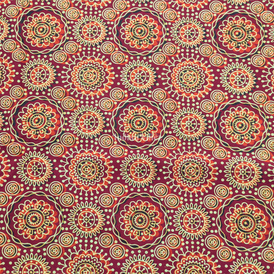 Maroon Multicolored Floral Hand Block Printed Cotton Fabric