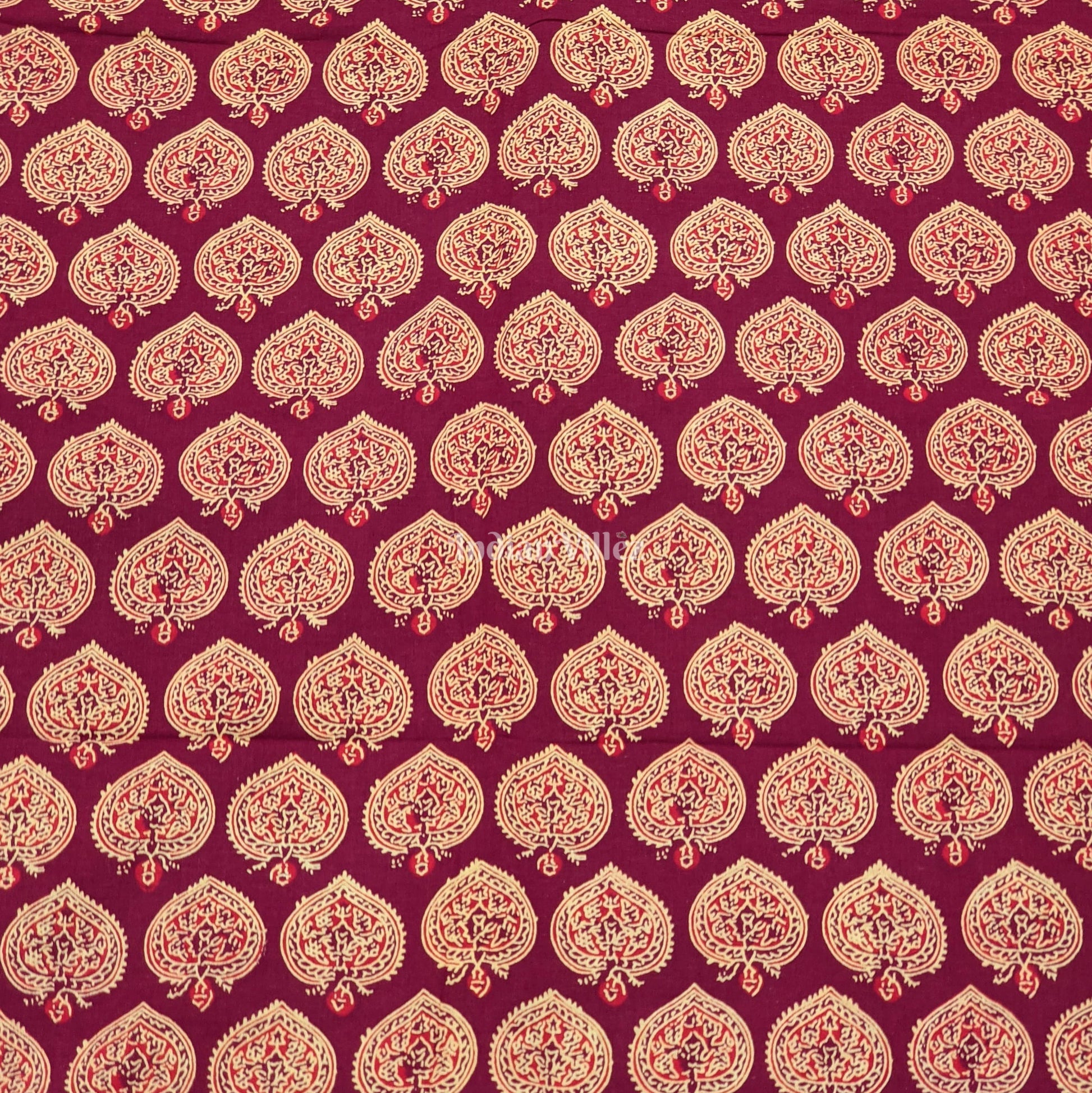 Maroon Floral Hand Block Printed Cotton Fabric