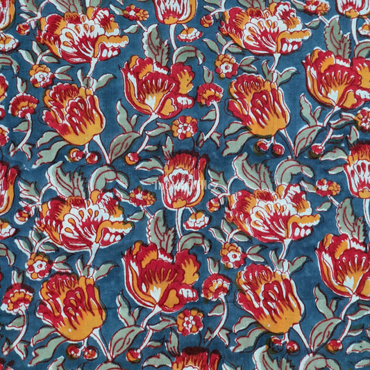 Multicolored Floral Hand Block Printed Cotton Fabric