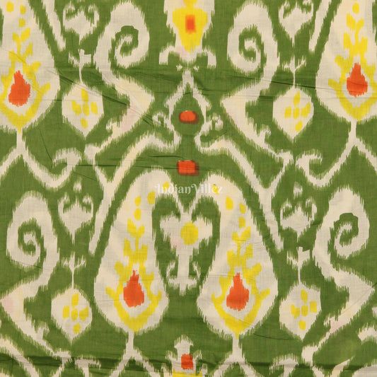 Green White Hand Block Printed Cotton Fabric