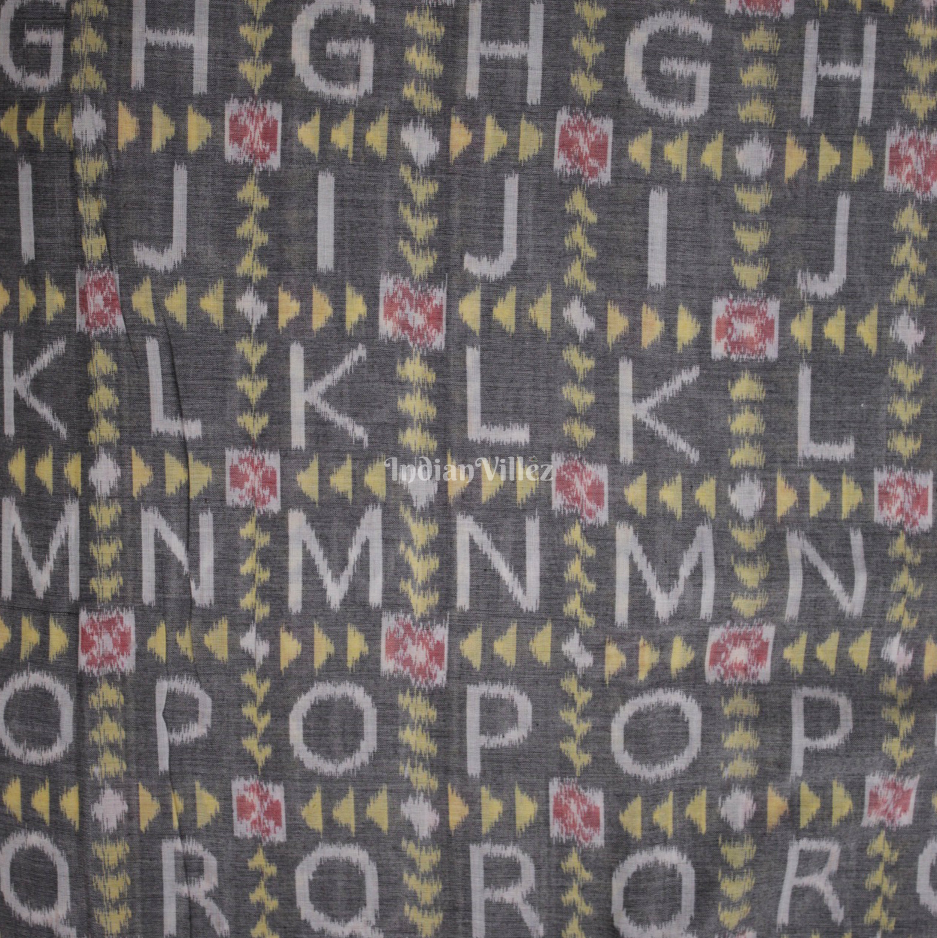 Light Black With White English Letter Design Sambalpuri Ikat Cotton Fabric