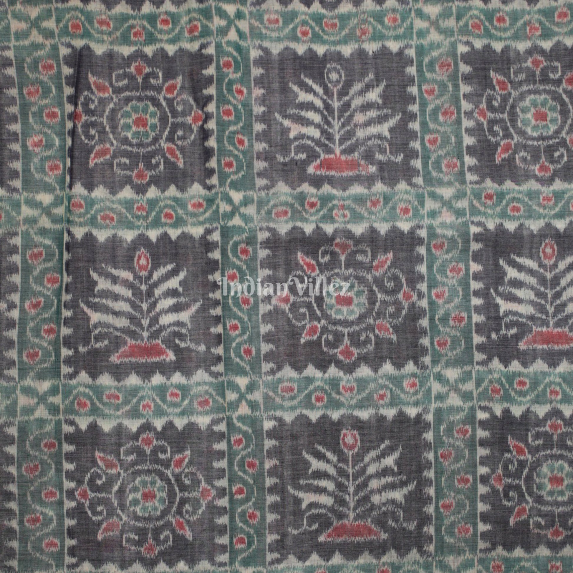 Green Blue Tree Design Sambalpuri Ikat Cotton Fabric