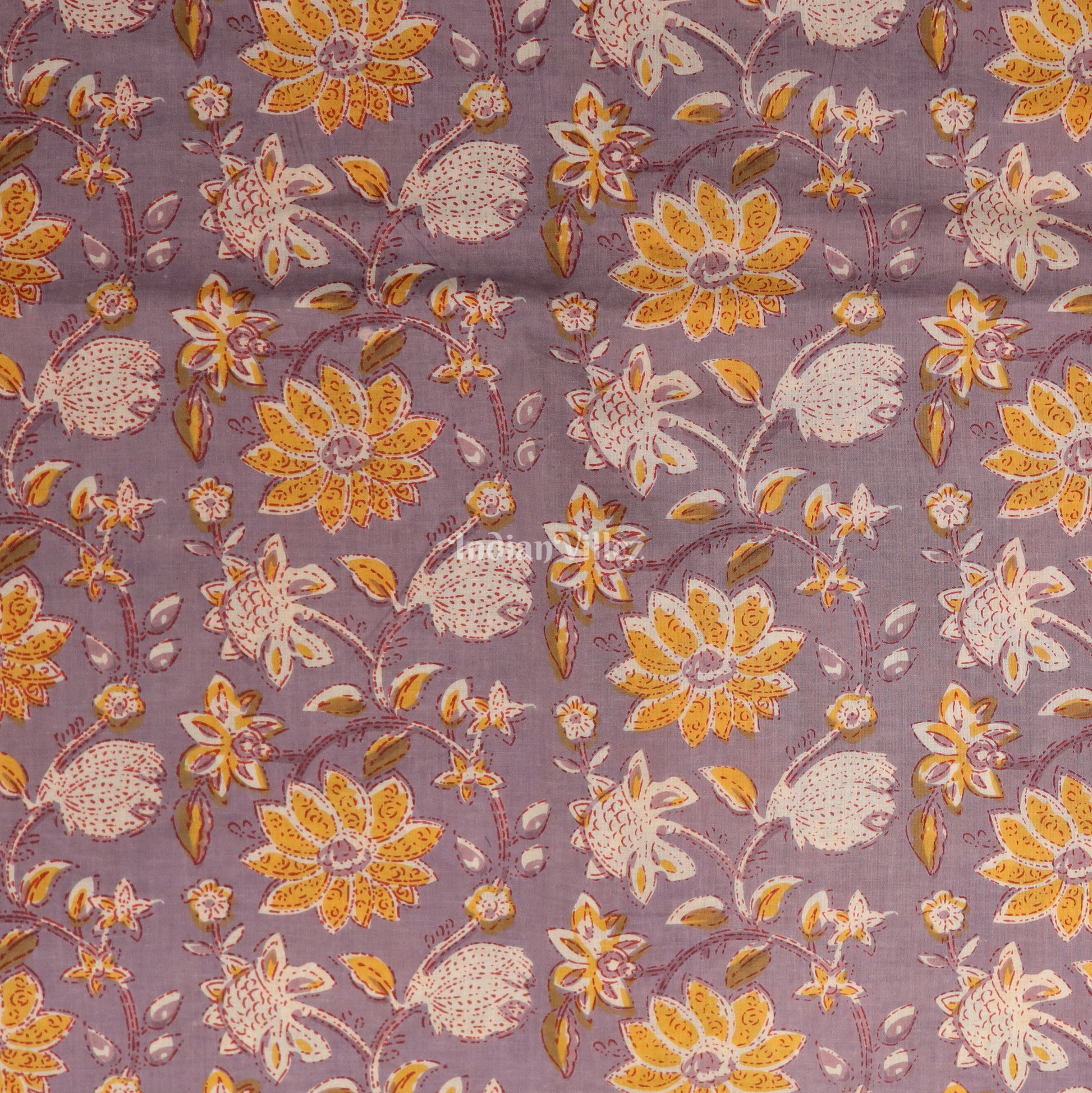 Lavender Flower Motif Hand Block Printed Cotton Fabric