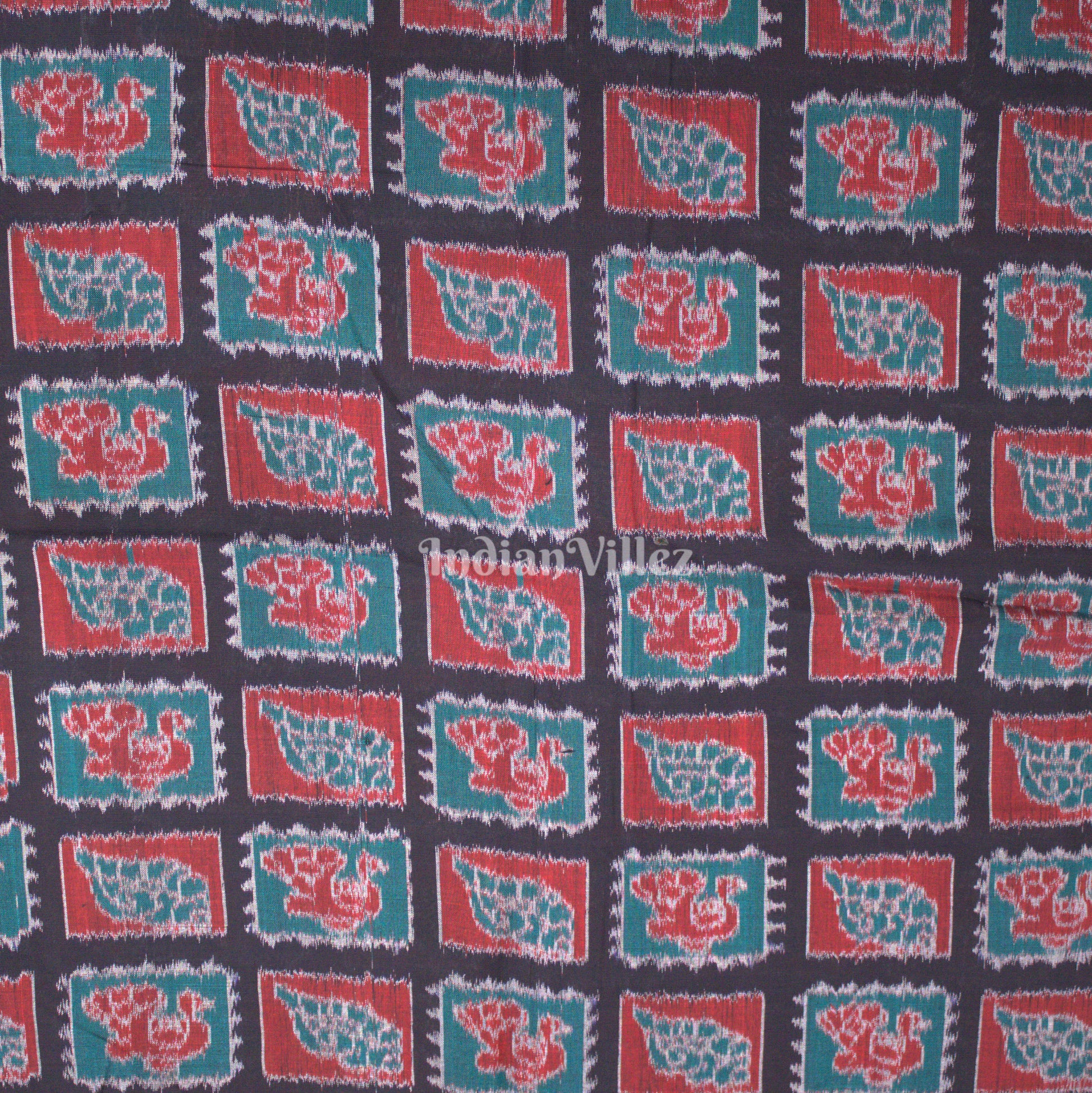 Black Sankha Theme Sambalpuri Ikat Cotton Fabric