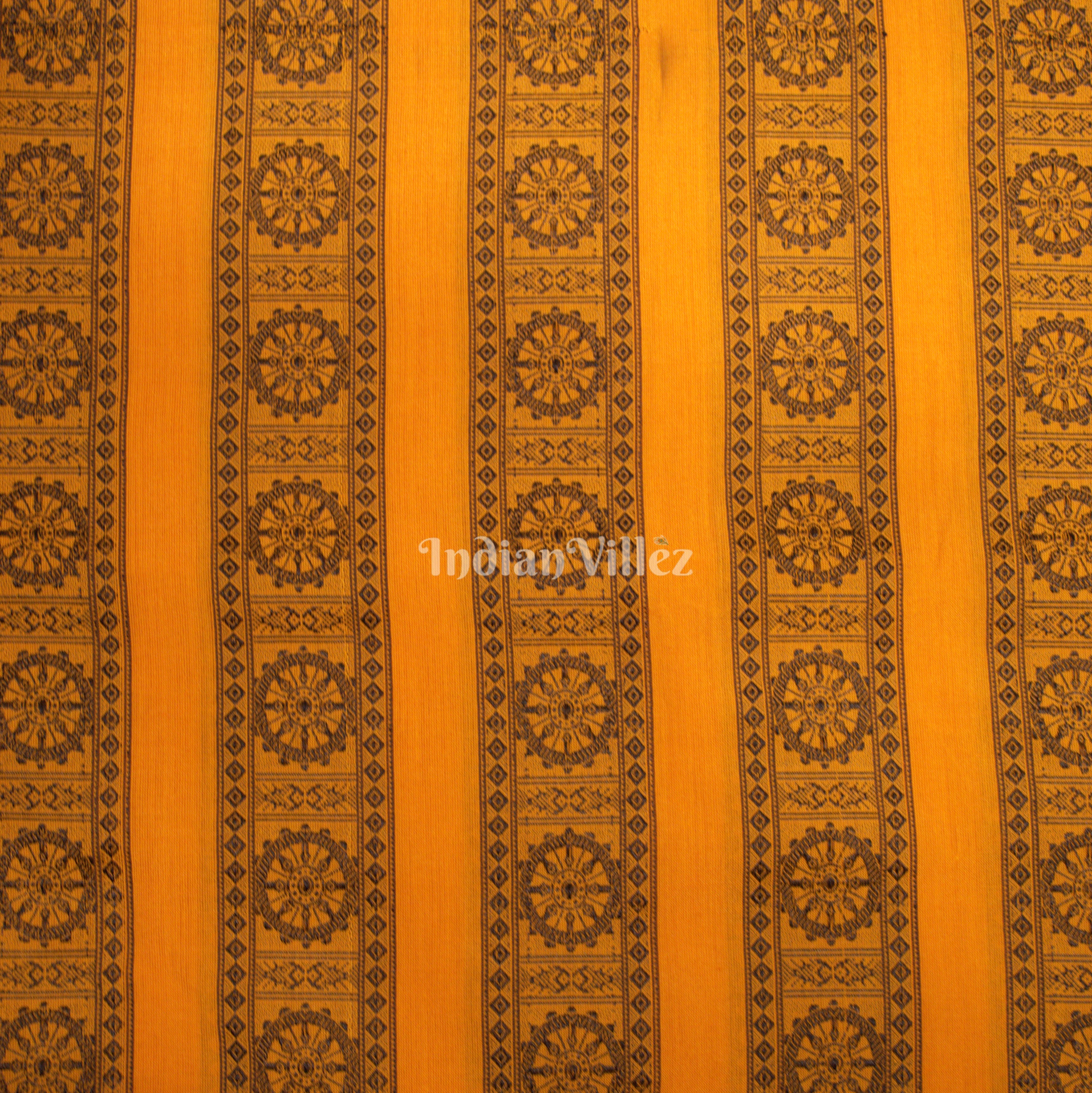 Yellow Konark Chakra Theme Odisha Ikat Cotton Fabric