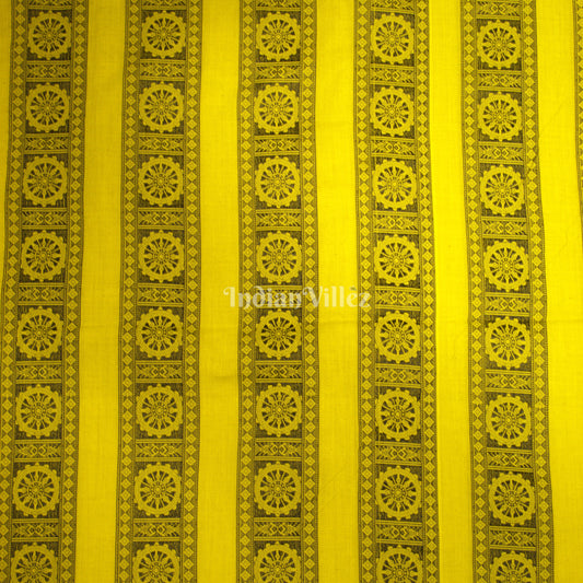 Lemmon Yellow Konark Chakra Theme Odisha Ikat Cotton Fabric